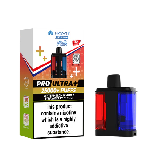 Hayati Pro Ultra Plus 25k Prefilled Pods Watermelon B'gum/Straw' B'gum.refillable pods in Sheffield
