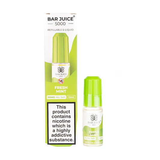 Bar Juice 5000 Fresh Mint e-liquid packaging. hayati pods in Sheffield uk. ELFBAR Nic Salt in uk. E-liquid in uk